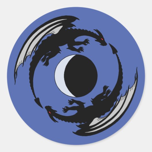Moon Dragons Fantasy Design Classic Round Sticker (Vorderseite)