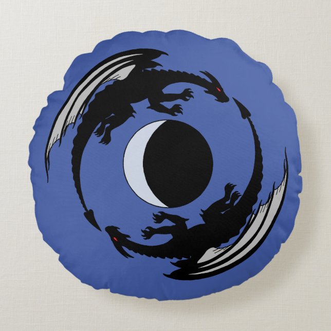 Moon Dragons Fantasy Design Rundkissen Rundes Kissen (Vorderseite)