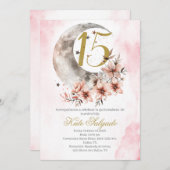 Moon Dusty pink Quinceanera Einladung (Vorne/Hinten)