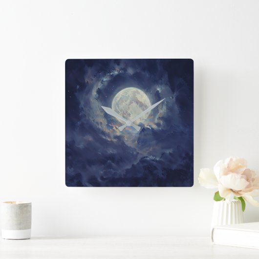 Moon - Ethereal Art Design Quadratische Wanduhr (Zuhause)