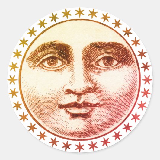 Moon Face and Stars Gift Siegel Sticker (Vorderseite)