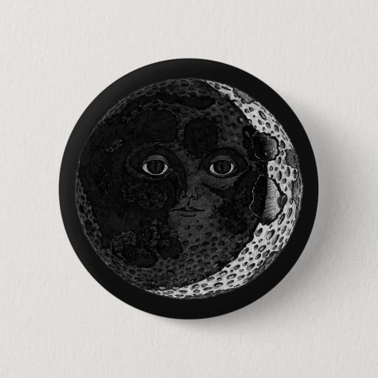 Moon Face Crescent Hand Drawn Ink Illustration Button (Vorderseite)