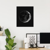 Moon Face Crescent Hand Drawn Ink Illustration Poster (Heimbüro)