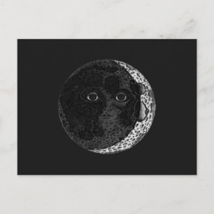 Moon Face Crescent Hand Drawn Ink Illustration Postkarte