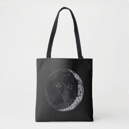 Moon Face Crescent Hand Drawn Ink Illustration Tasche