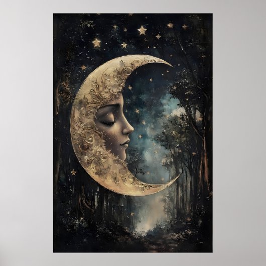 Moon Face In Forest Print, Gothic Witchy Poster (Vorne)