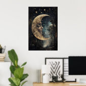 Moon Face In Forest Print, Gothic Witchy Poster (Heimbüro)