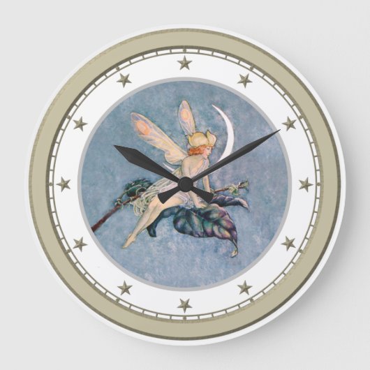 Moon Fairy Silver Star Clock Große Wanduhr (Vorderseite)