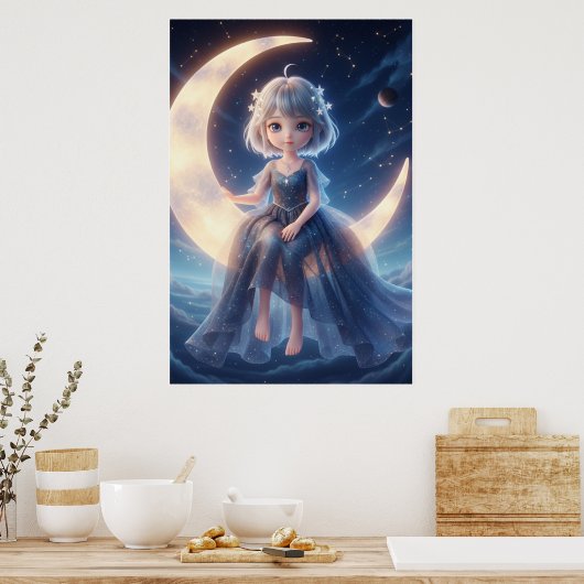 Moon Fairy Starry Night Art Poster (Küche)