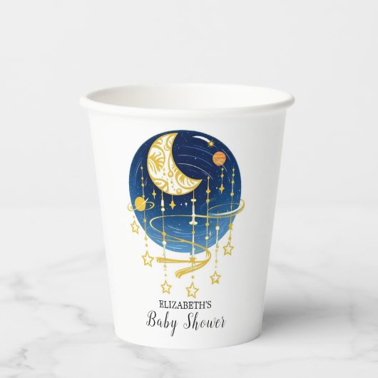 Moon Falling Stars Kinderdusche Pappbecher (Vorderseite)