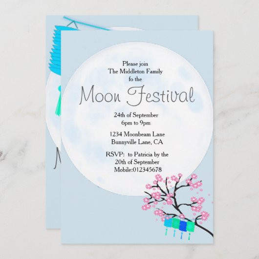 Moon Festival - Chinesische Herbstfestival Einladu Einladung (Vorne/Hinten)