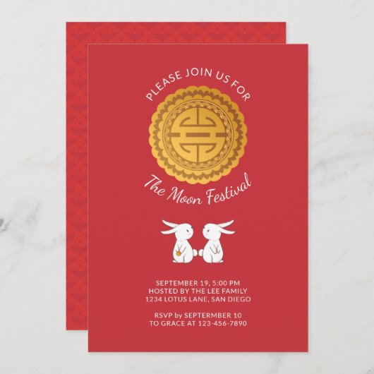 Moon Festival Mooncake Kaninchen Einladung (Vorne/Hinten)