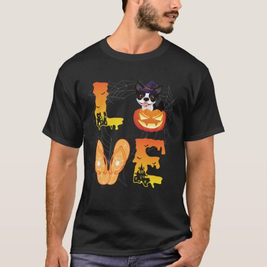 Moon Flip Flop Spider Pumpkin Boston Terrier LOVE T-Shirt (Vorderseite)