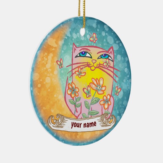 Moon Flowers Cat Keramik Ornament (Rechts)