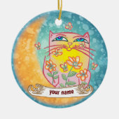 Moon Flowers Cat Keramik Ornament (Vorne)