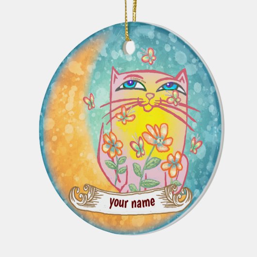 Moon Flowers Cat  Keramik Ornament (Links)