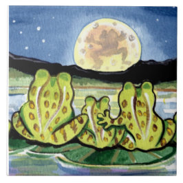Moon Frogs Family Night Pond 6" Tile Trivet Fliese