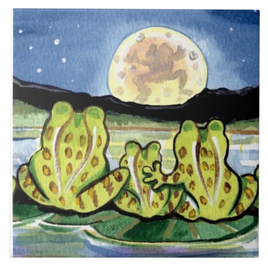 Moon Frogs Family Night Pond 6" Tile Trivet Fliese (Vorderseite)