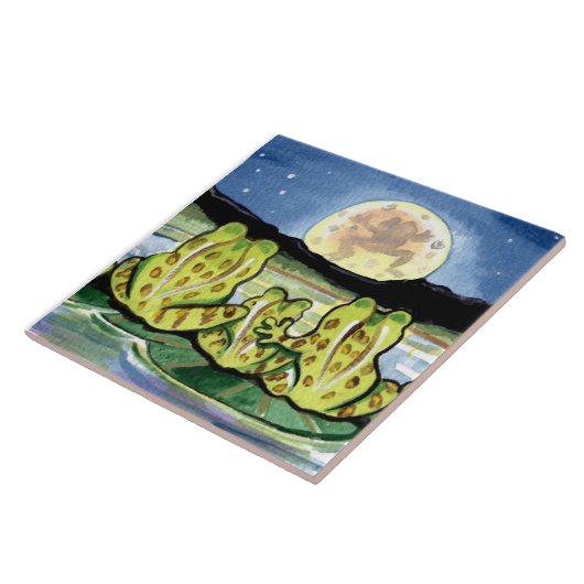 Moon Frogs Family Night Pond 6" Tile Trivet Fliese (Seite)