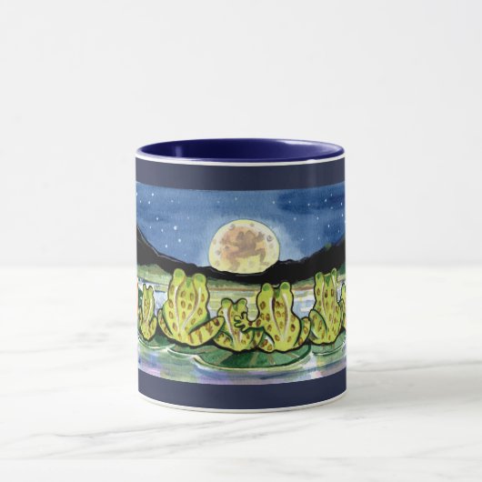 Moon Frogs Family Night Time Design Dunkelblaue Ta Tasse (Zentrum)