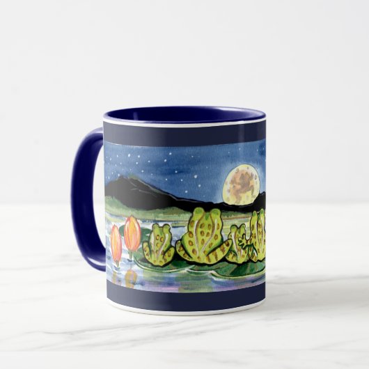 Moon Frogs Family Night Time Design Dunkelblaue Ta Tasse (Vorderseite Links)