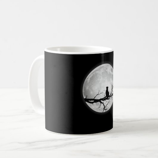Moon Full Moon Cat Space Kaffeetasse (Vorderseite Links)