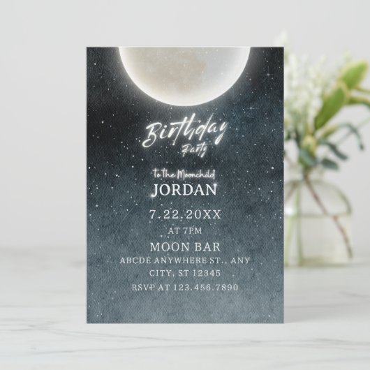 Moon Galaxy Geburtstag Einladung (Stehend Vorderseite)