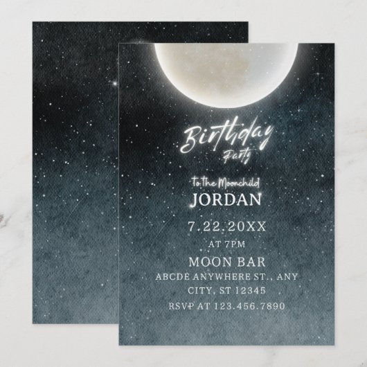 Moon Galaxy Geburtstag Einladung (Vorne/Hinten)