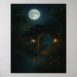 Moon Gate Garden - Mystische Fantasiewandkunst Poster