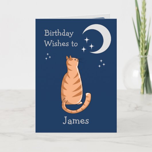 Moon Gazing Ginger Cat Card Karte (Vorderseite)