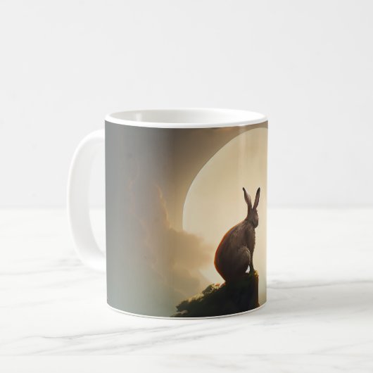 Moon Gazing Hare Aquarelldesign Kaffeetasse (Vorderseite Links)