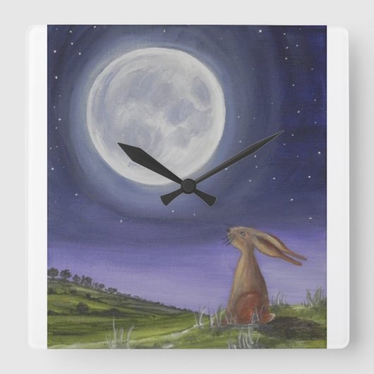 Moon Gazing Hare Clock Quadratische Wanduhr (Vorderseite)