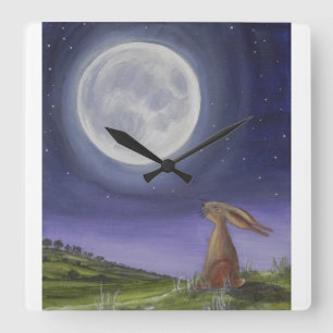 Moon Gazing Hare Clock Quadratische Wanduhr