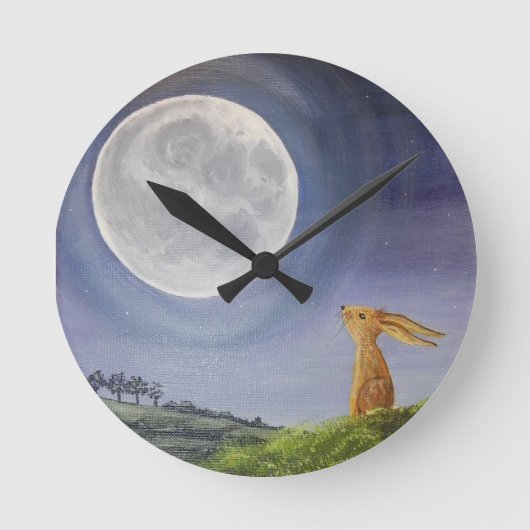 Moon Gazing Hare Clock Runde Wanduhr (Vorderseite)
