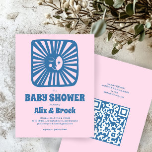 Moon Glow Boho Moderne Niedliche QR Babydusche Einladung