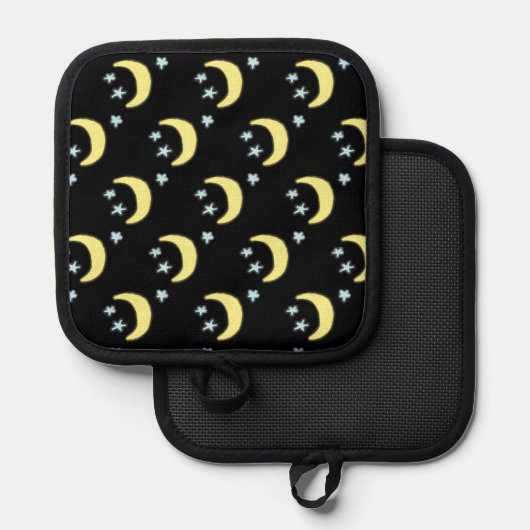 Moon Glow Pot Holder (schwarz & weich gelb) Topflappen (Vorderseite/Rückseite)