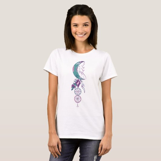 Moon Goddess Aquamarin Boho Dreamcatcher Sinti und T-Shirt (Vorne ganz)