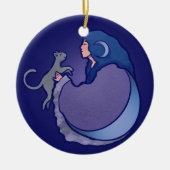 Moon Goddess Cat Hexe Keramik Ornament (Vorne)