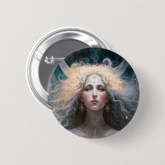Moon Goddess Fantasy Art Button (Vorne & Hinten)