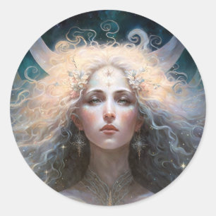 Moon Goddess Fantasy Art Runder Aufkleber