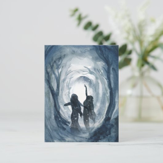 Moon Goddess feiern Sternenwald Blaue Wasserfarbe Postkarte (Stehend Vorderseite)