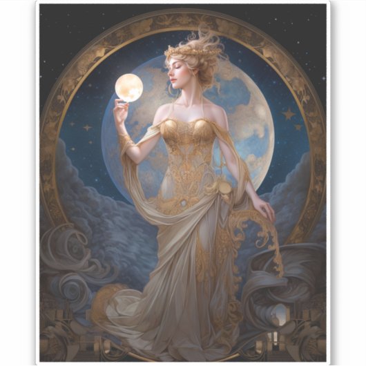 Moon Goddess Queen Fantasy Art Aufkleber (Vorderseite)