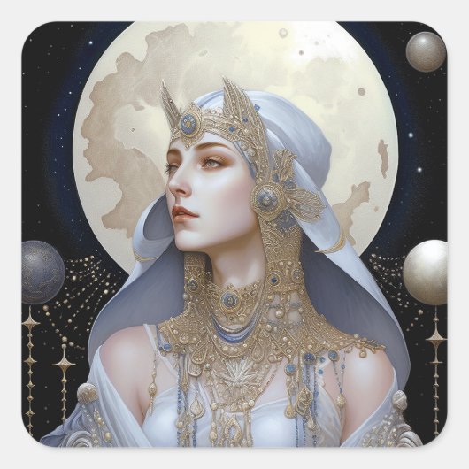 Moon Goddess Queen Fantasy Art Quadratischer Aufkleber (Vorderseite)