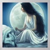Moon Goddess with Wolf Bowing - Wolf Poster (Vorne)