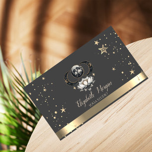Moon Gold Stars Lotus Gray Yoga Studio Visitenkarte