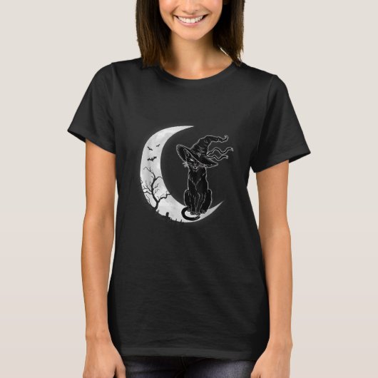 Moon Halloween Beängstigend Black Cat Kostüm Hexen T-Shirt (Vorderseite)