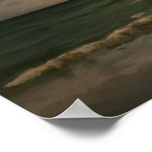 Moon hinter Wolken über Meer mit Wellen Leinwand p Poster (Ecke)