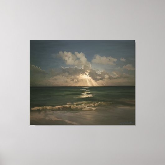 Moon hinter Wolken über Meer mit Wellen Leinwanddruck (Vorderseite)