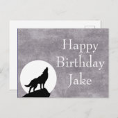 Moon & Howling Wolf Silhouette Geburtstag Postkarte (Vorne/Hinten)