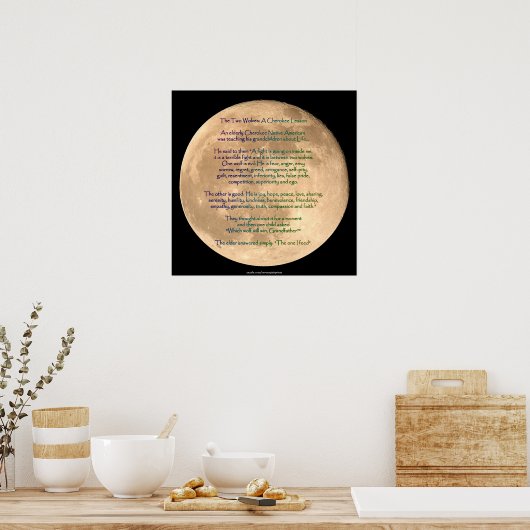 Moon Image with 2 WOLVES CHEROKEE TALE Art Poster (Küche)